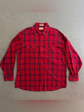 Vintage LL Bean Shirt Made In USA Shirt Large Men's Button Up Red Plaid Flannel